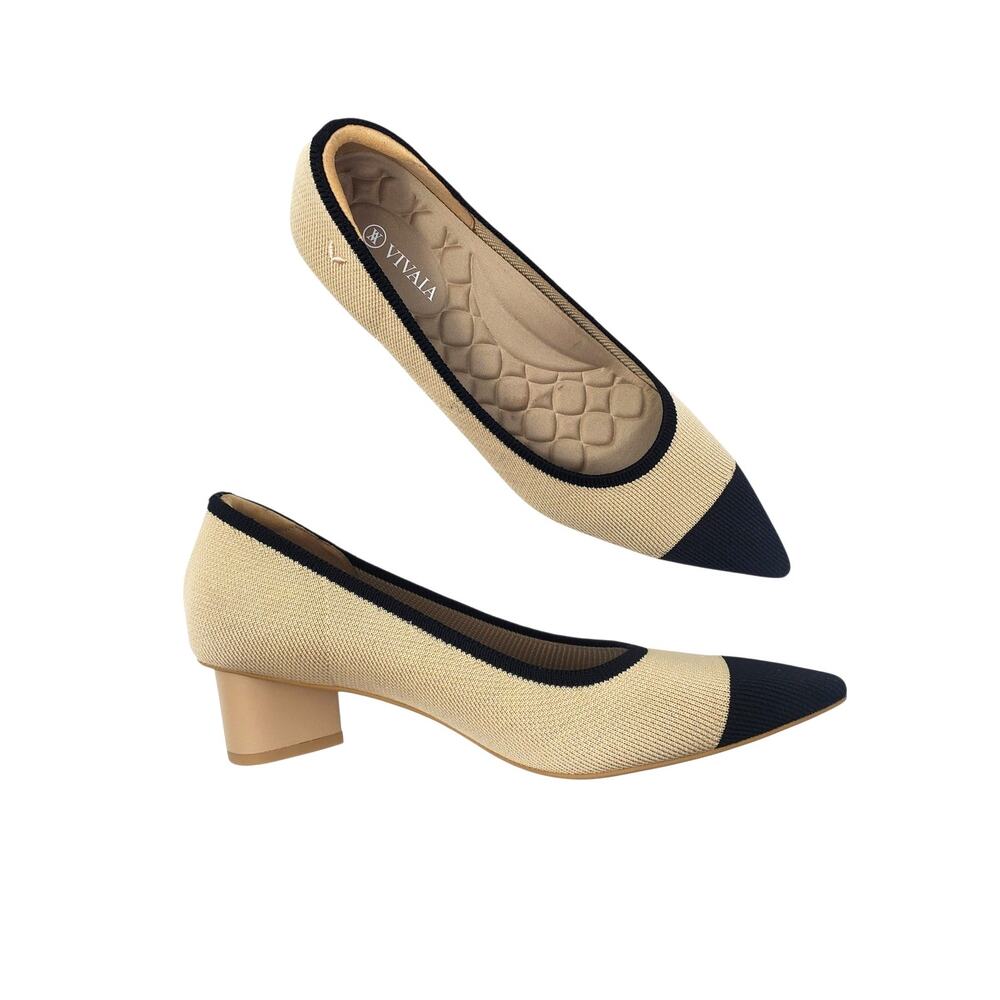 VIVAIA Tracy Pro Pump Pointed Toe Heels Almond Black Knit Size 41.5 US 10